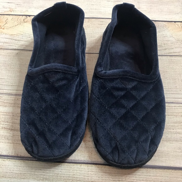Isotoner Totes Quilted Velvety Navy Slippers